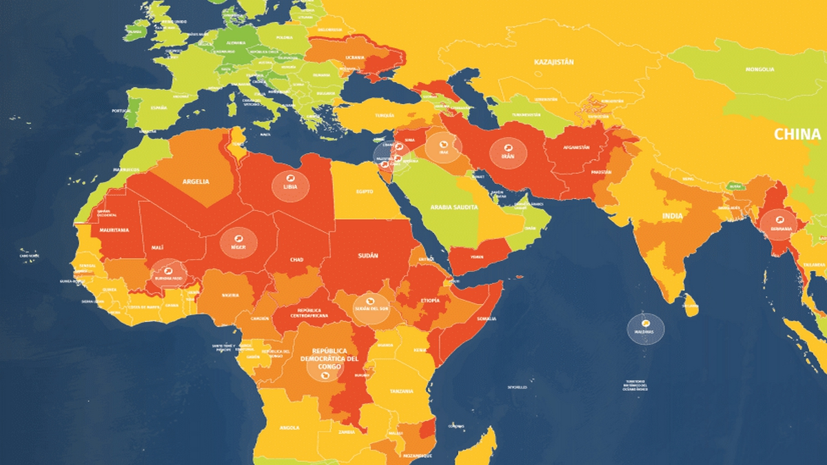 mapa-pa&iuml;sos-perillosos-x-viatjar. Imatge de Safeture