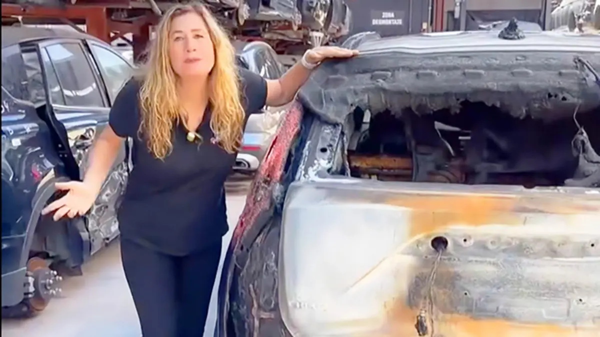 Cotxe el&egrave;ctric calcinat al desballestament de Granada. Hibridos y electricos.