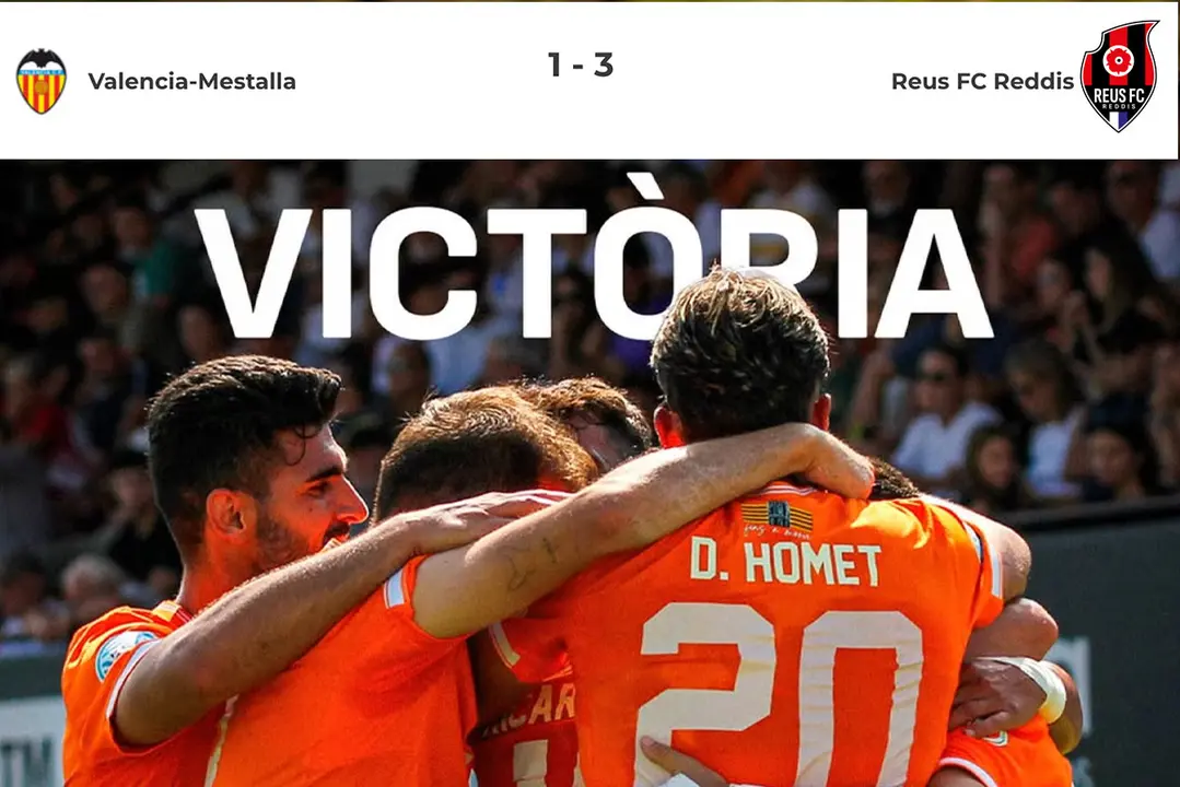 Celebraci&oacute; del Reus despr&eacute;s de la vict&ograve;ria al camp del Mestalla. Imatge Instagram @reusfcr