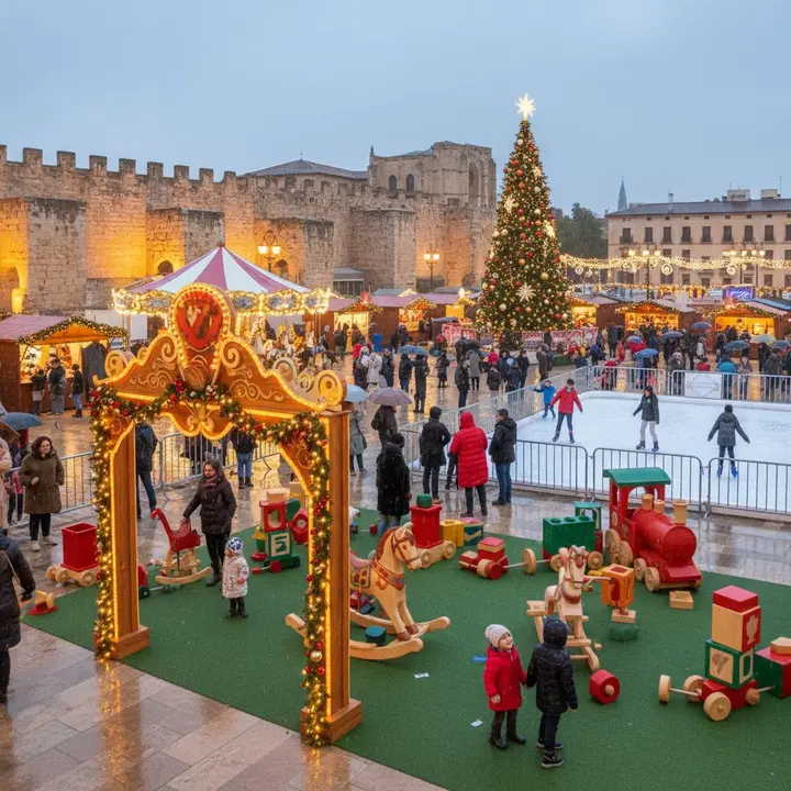 Ni&ntilde;os y familias disfrutan la magia navide&ntilde;a en la feria de Tarragona a pesar de la lluvia