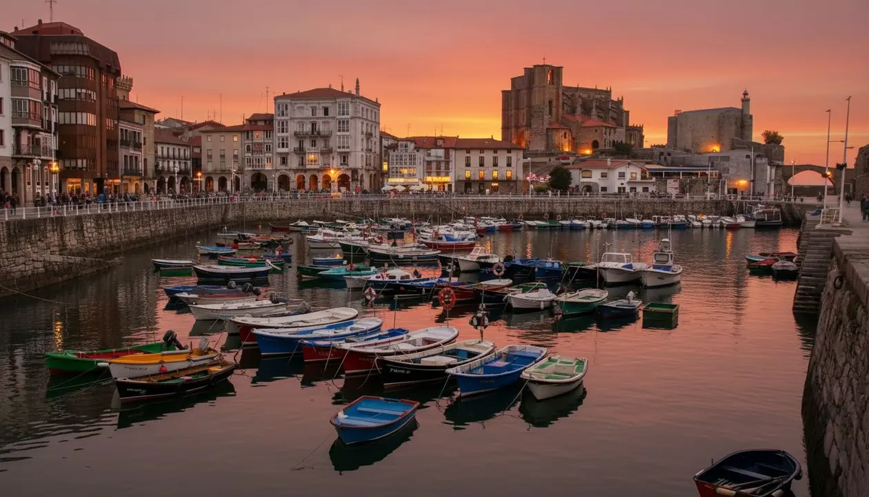 Castro Urdiales, poble coster de Cant&agrave;bria, imatge al capvespre. Imatge d'arxiu.