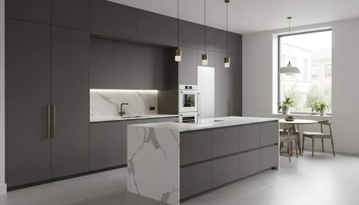 Interior modern d'una cuina a mida amb acabats elegants i armari integrat