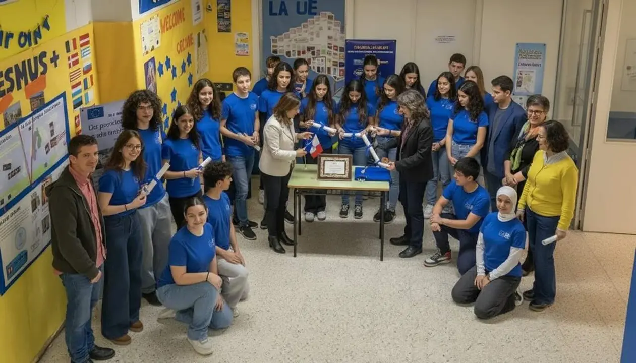 Institut Pons d&rsquo;Icart de Tarragona celebrant el nomenament com a centre ambaixador del Parlament Europeu amb l&rsquo;alumnat protagonista
