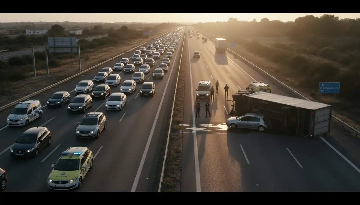 Accident greu a l'AP-7 a l'Ametlla de Mar amb 2 km de retenci&oacute; per sinistre entre cami&oacute; i turisme en sentit sud