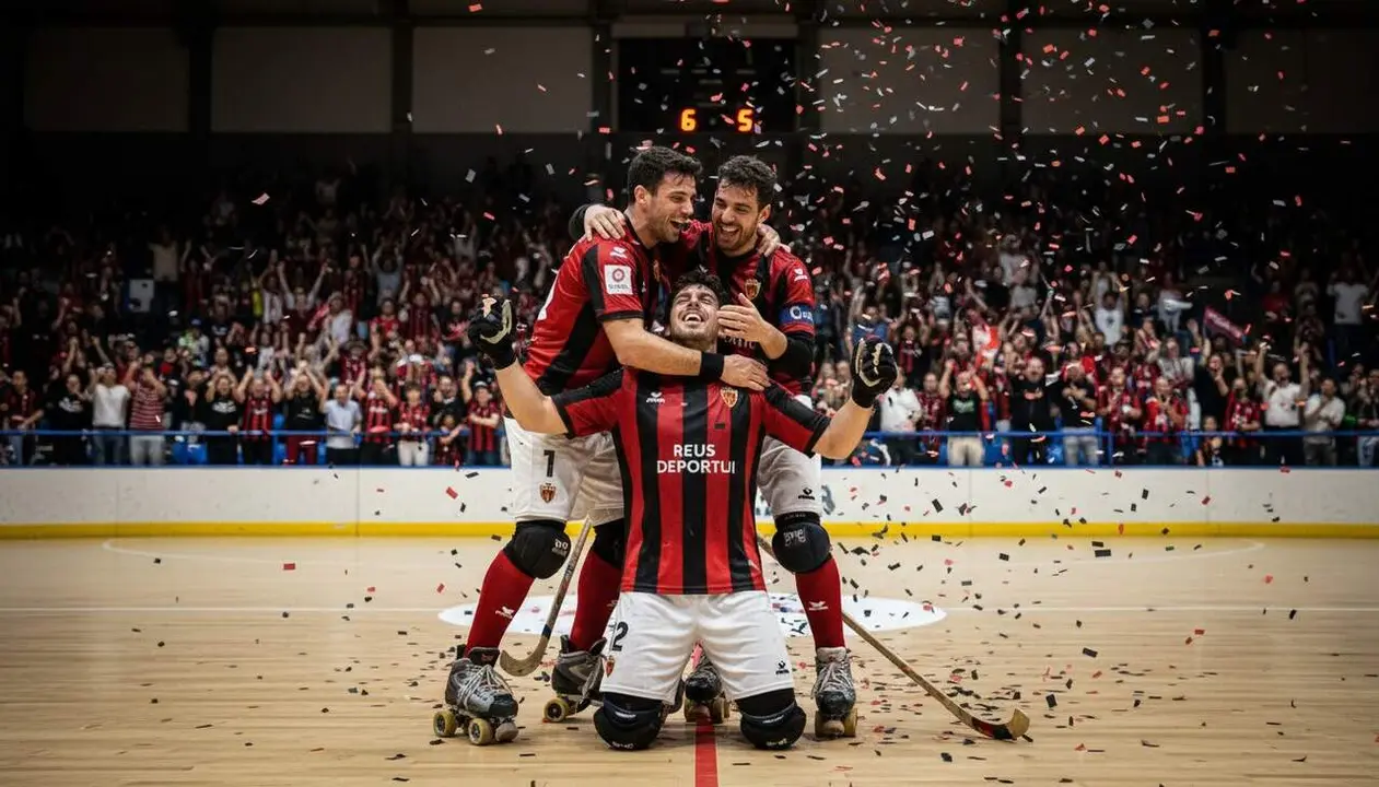 Celebraci&oacute; del triomf de Reus Deportiu amb un esfor&ccedil; tit&agrave;nic sobre la pista en un partit emocionant