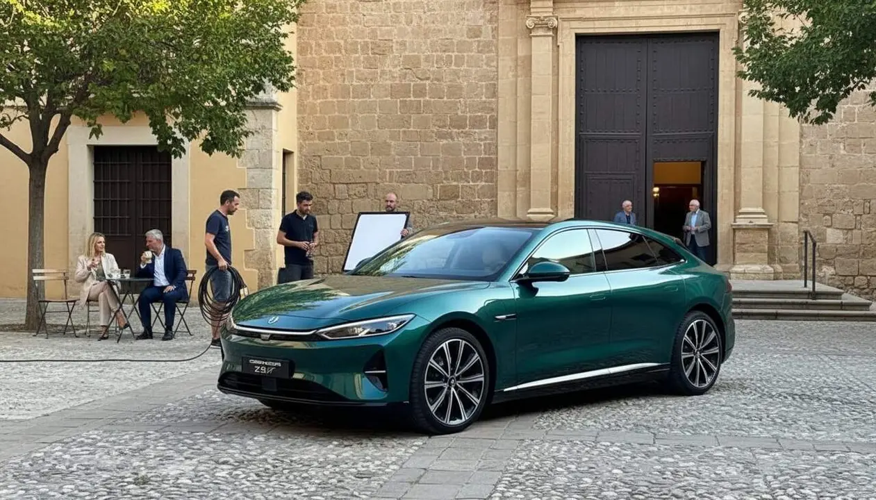 Altafulla a Tarragona protagonista de l&rsquo;anunci d&rsquo;un cotxe el&egrave;ctric d&rsquo;alta gamma gravat a la pla&ccedil;a de l&rsquo;Esgl&eacute;sia
