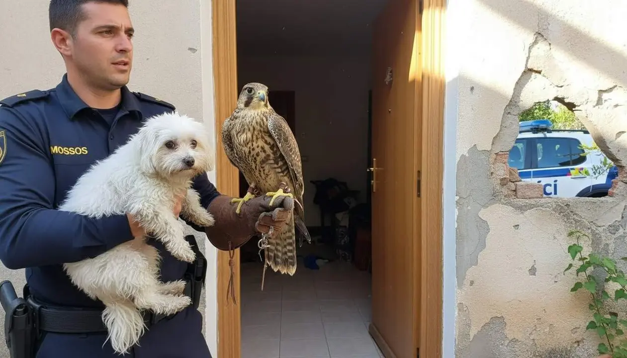 Intervenci&oacute; dels Mossos a Santa B&agrave;rbara per rescatar un falc&oacute; sacre maltractat i un gos en males condicions