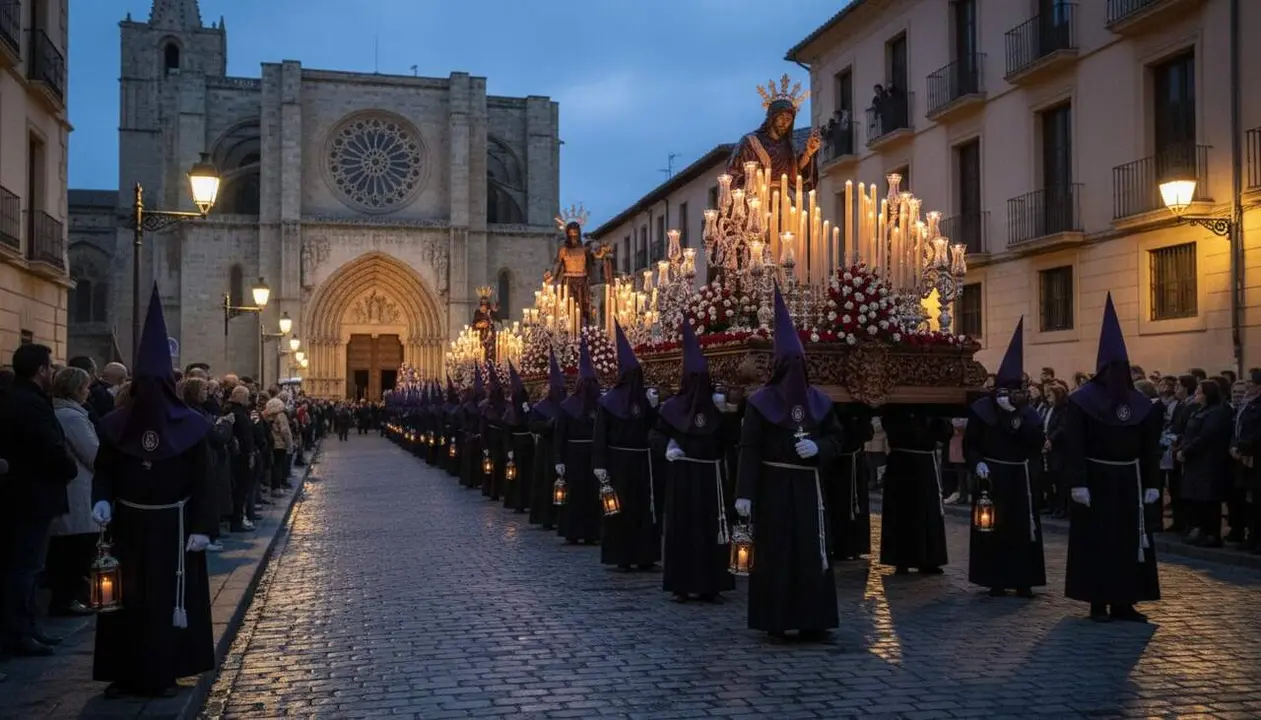 Process&oacute; solemne del Dijous Sant a Tarragona amb passos religiosos i fidels en silenci pel carrer principal