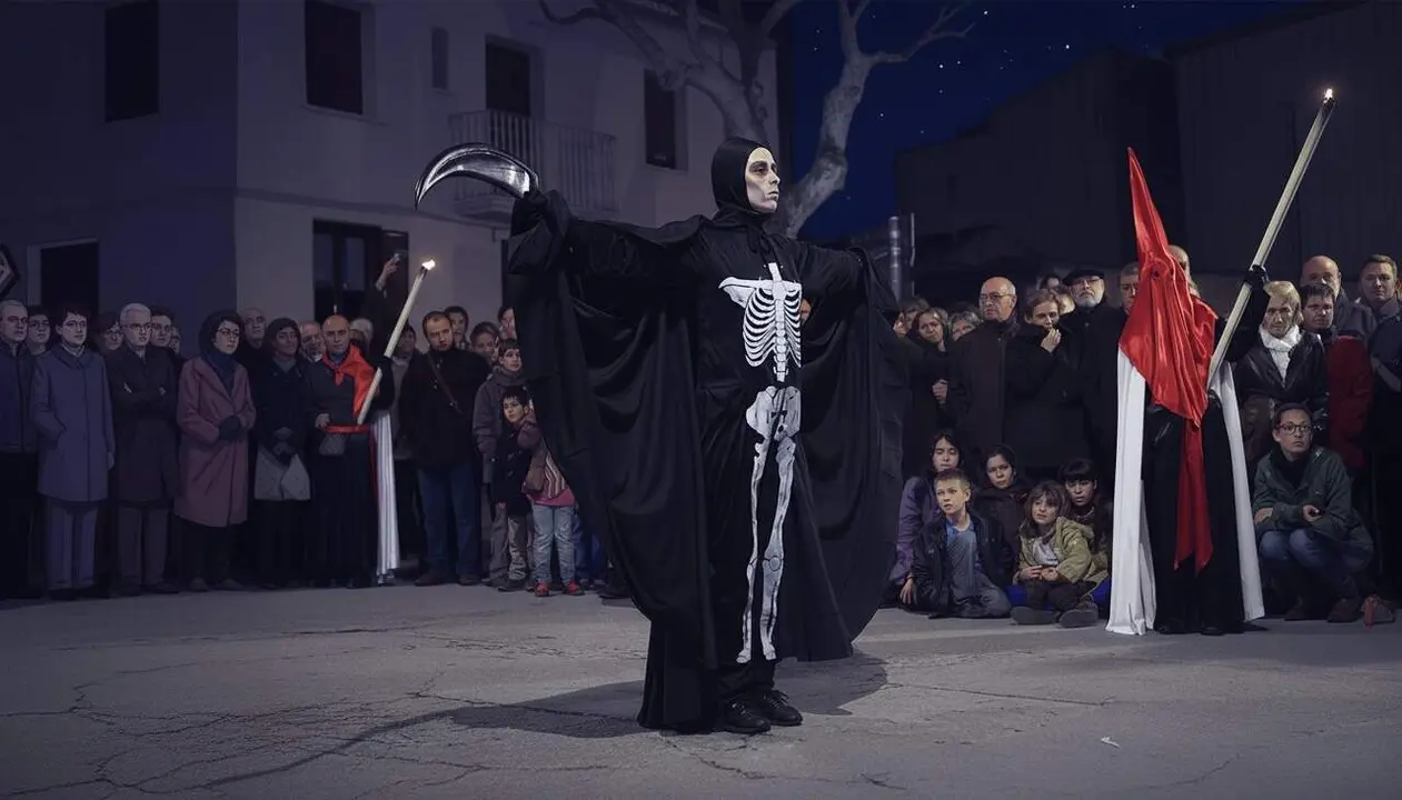 Il&middot;lustraci&oacute; generada amb IA amb la representaci&oacute; de la Dansa de la Mort de la Selva del Camp.