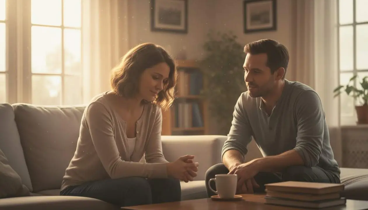 Persona reflexionant i escoltant atentament en un moment de patiment emocional i suport hum&agrave; essencial