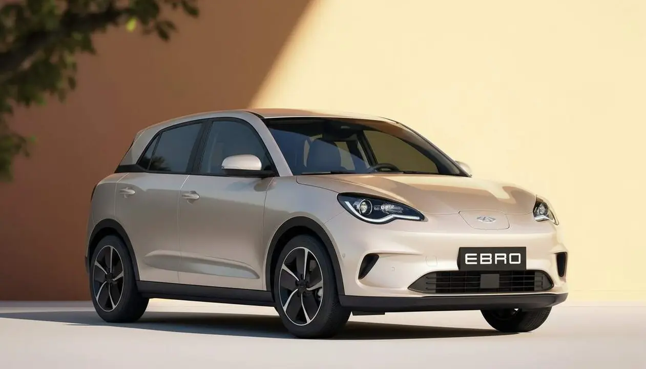 Cotxe el&egrave;ctric compacte d'EBRO en plena presentaci&oacute; competint amb el Renault 5 a la mobilitat sostenible &mdash; Imagen generada por IA