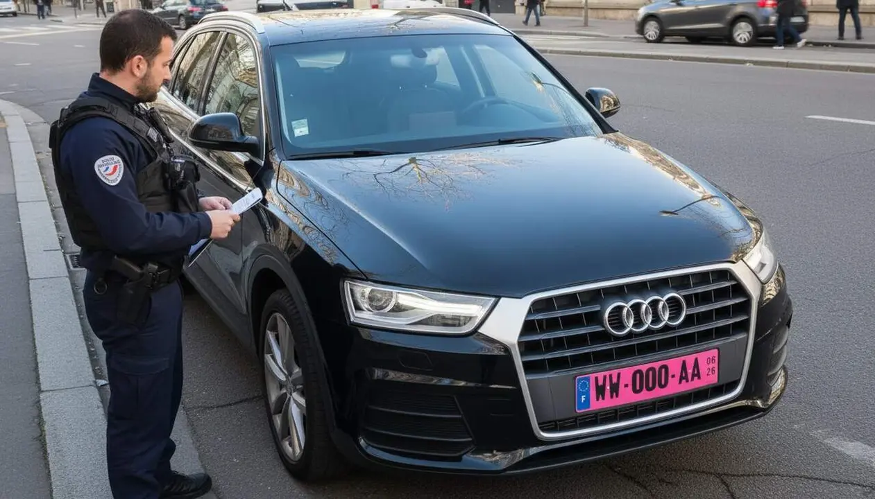 Matr&iacute;cules roses a Espanya per a una identificaci&oacute; clara i r&agrave;pida de vehicles amb registre temporal segons la DGT &mdash; Imagen generada por IA