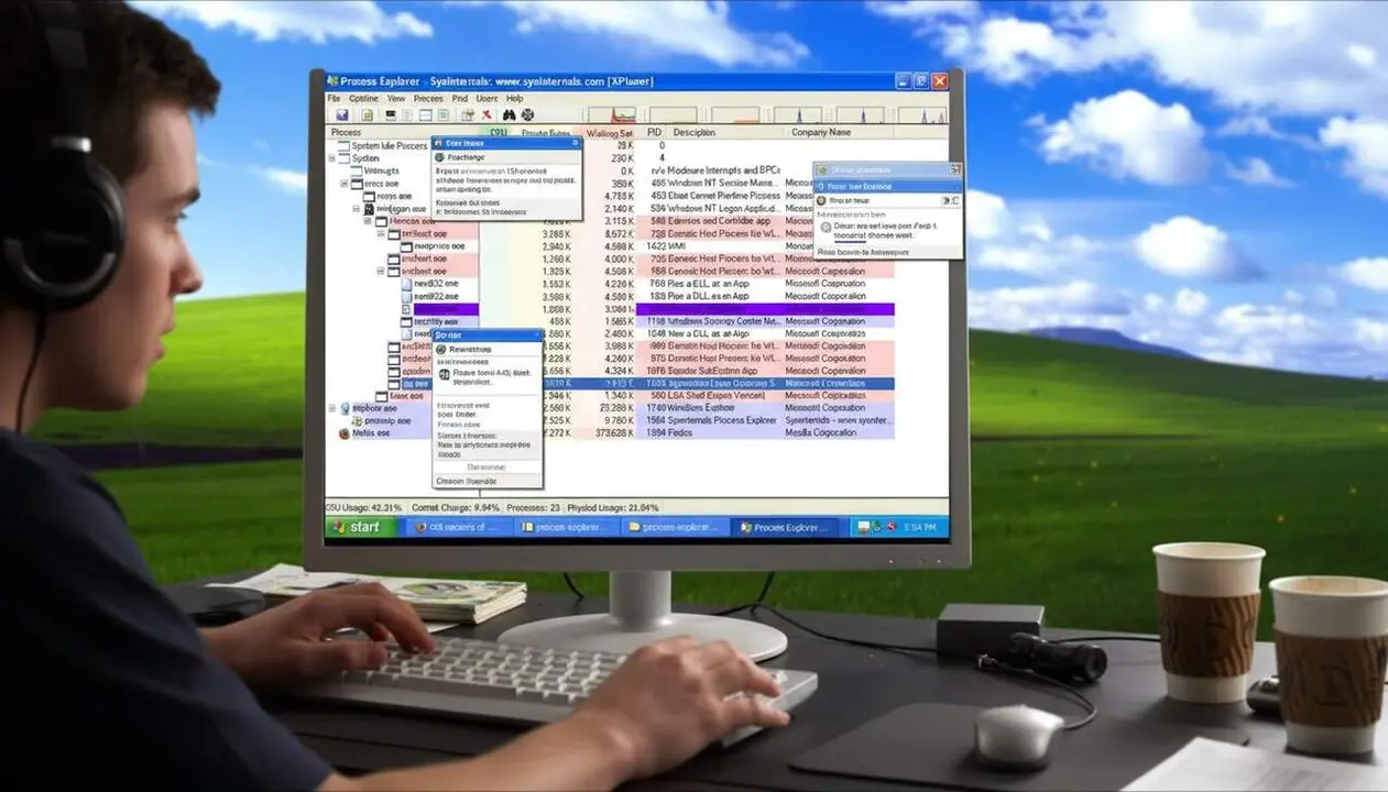 PC amb Windows XP sense protecci&oacute; connectat a Internet mostrant vulnerabilitats i riscos principals de seguretat actuals &mdash; Imagen generada por IA
