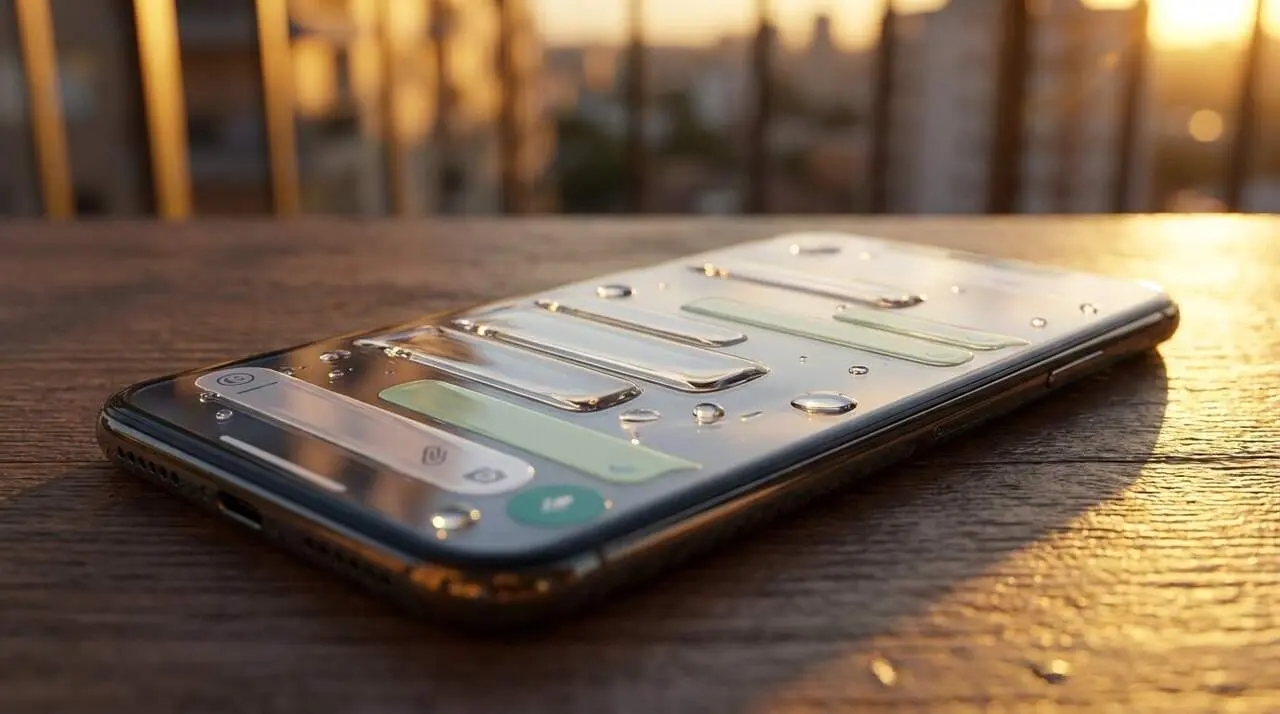 Interf&iacute;cie de WhatsApp amb el nou mode Liquid Glass i disseny transl&uacute;cid actualitzat per a una experi&egrave;ncia visual &uacute;nica &mdash; Imagen generada por IA
