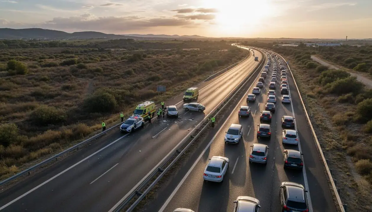  Imatge de l&rsquo;accident a la C 14 que causa aturades en sentit Tarragona amb un &uacute;nic carril obert al tr&agrave;nsit &mdash; Imagen generada por IA 