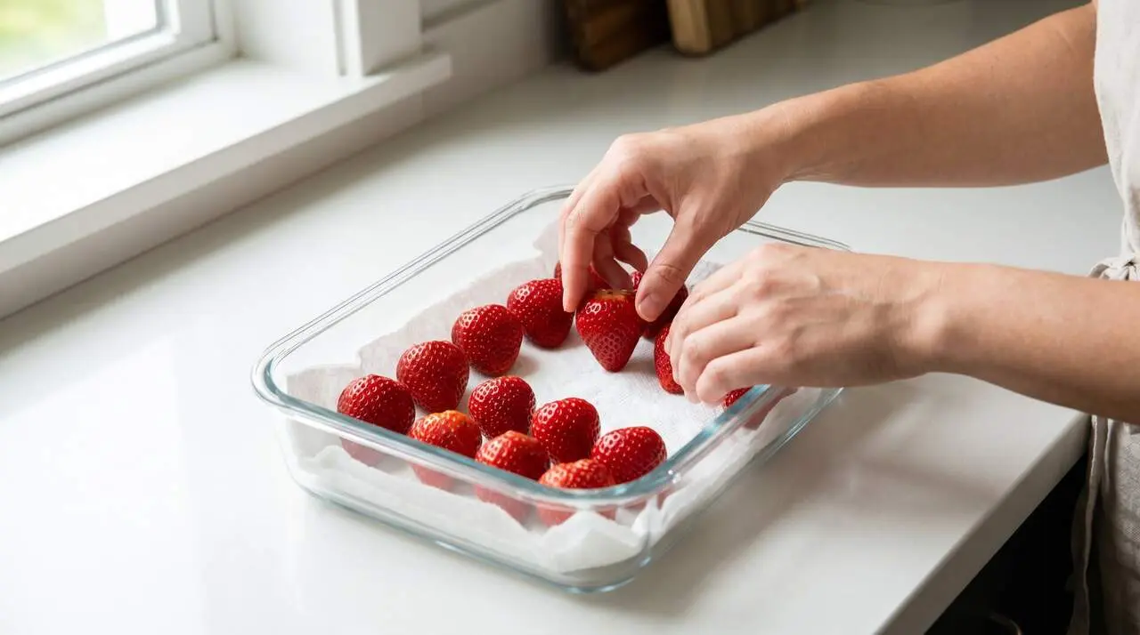  Maduixes fresques guardades correctament per conservar-les m&eacute;s dies i evitar que es malmetin r&agrave;pidament a casa &mdash; Imagen generada por IA 