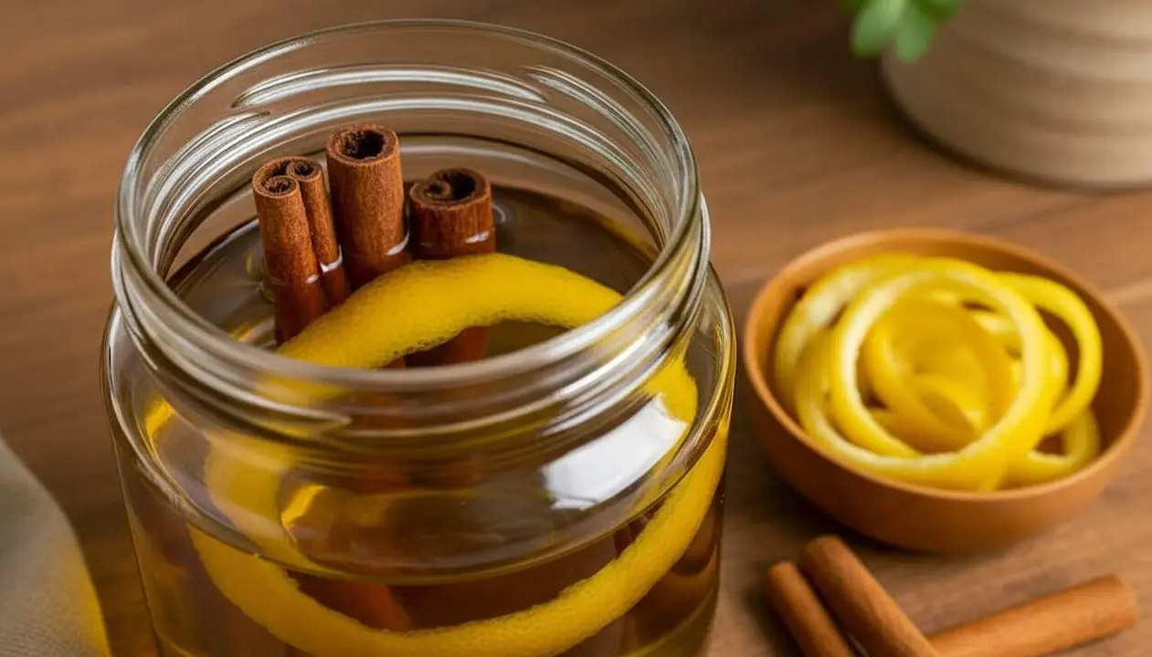  Barreja natural d&rsquo;oli d&rsquo;oliva, pell de llimona i canyella per aromatitzar i renovar l&rsquo;ambient de casa amb frescor i calidesa &mdash; Imagen generada por IA 