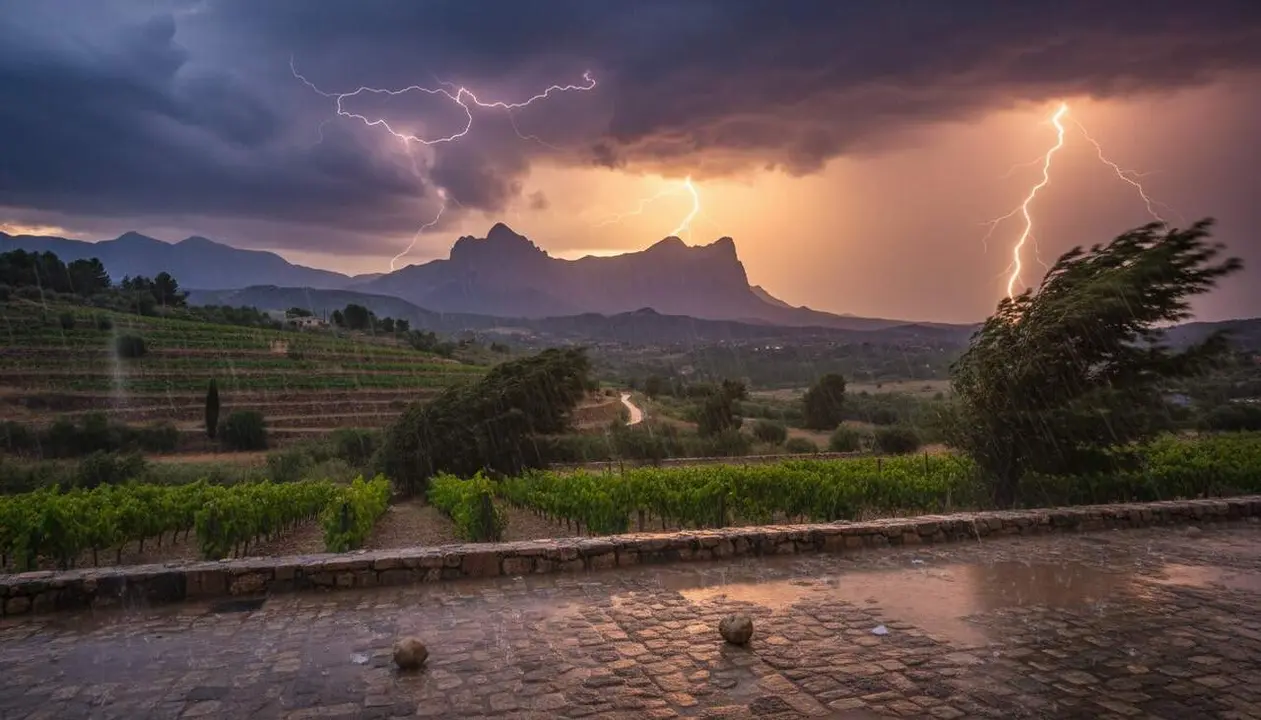 Imatge de tempestes amb tronades i pluja intensa en diferents zones de Catalunya durant una jornada inestable &mdash; Imagen generada por IA