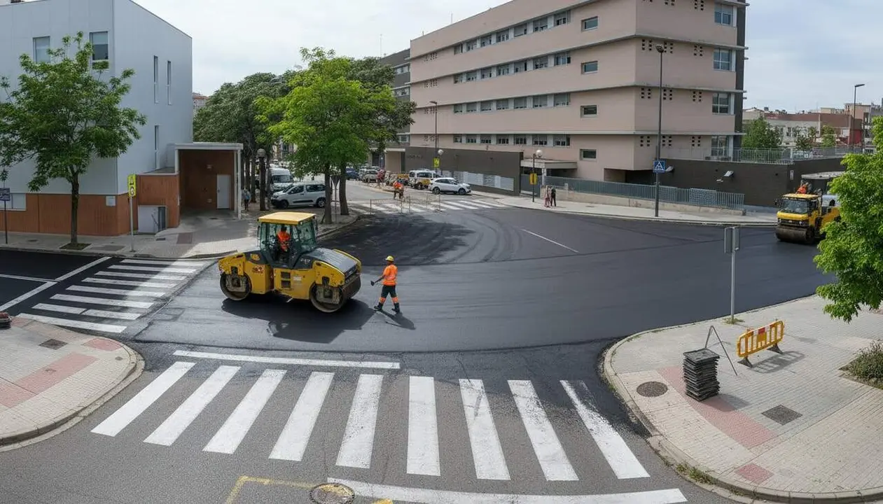  Vehicles i vianants afectats per les obres de reasfaltat a la zona de la Granja fins al 22 de maig &mdash; Imagen generada por IA 