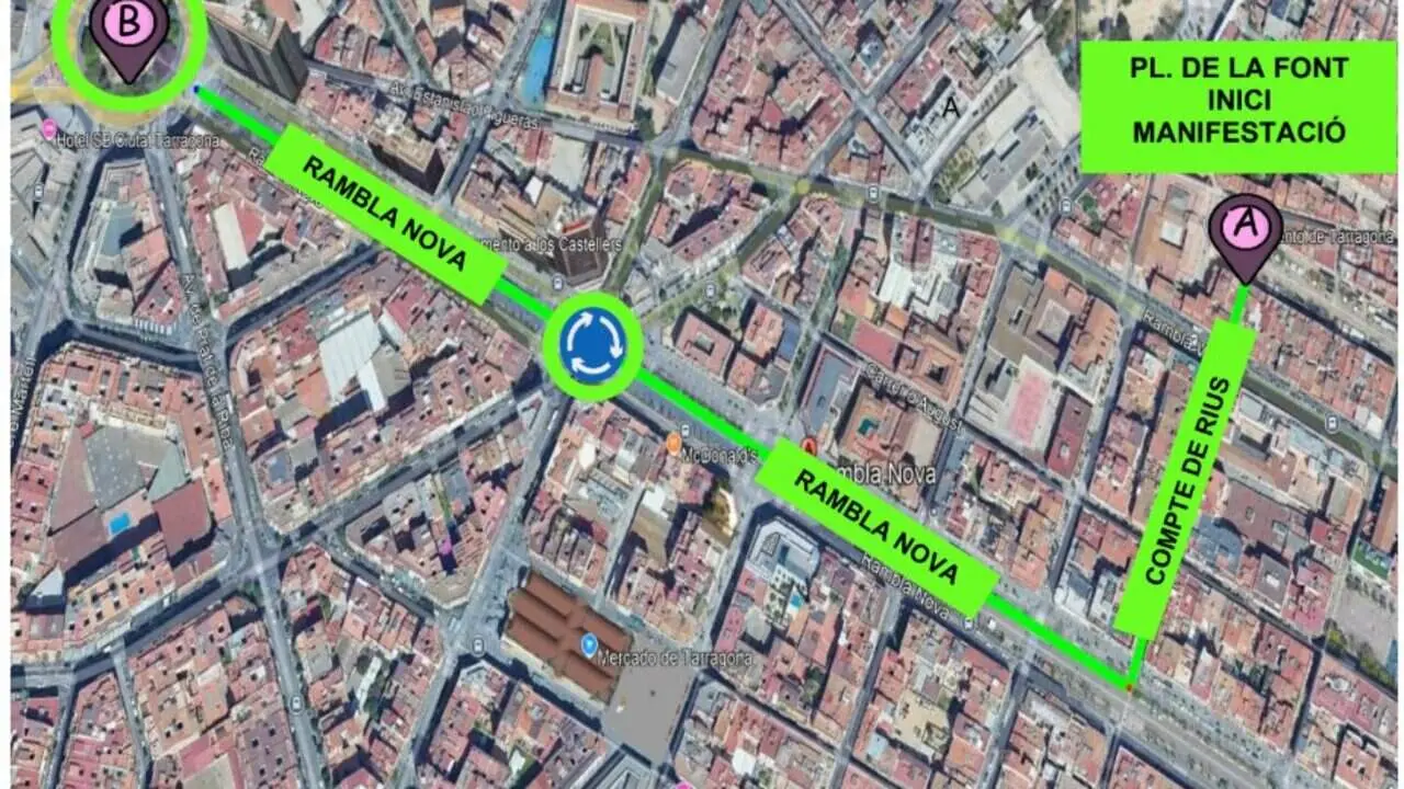  Manifestaci&oacute; docent a la Pla&ccedil;a Imperial T&agrave;rraco amb tall de tr&agrave;nsit i afectacions al transport p&uacute;blic avui al migdia &mdash; Imagen de la Fuente 