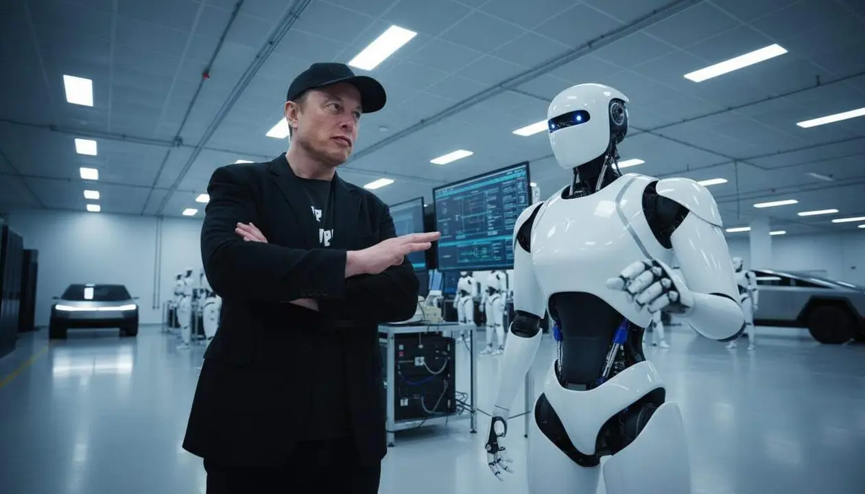  Elon Musk inverteix 25.000 milions en el robot humanoide Optimus redefinint el futur m&eacute;s enll&agrave; dels cotxes Tesla &mdash; Imagen generada por IA 