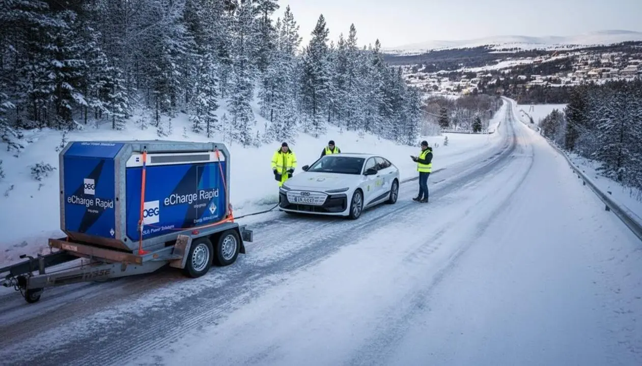  Cotxe el&egrave;ctric a Noruega superant condicions de fred extrem en test de rendiment i autonomia &mdash; Imagen generada por IA 
