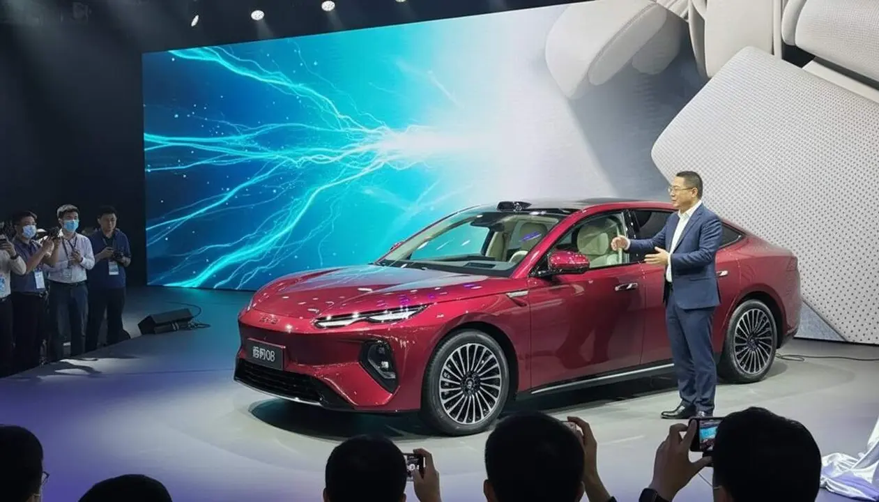 Berlina PHEV BYD Seal 08 amb 300 km d&rsquo;autonomia el&egrave;ctrica i tecnologia de c&agrave;rrega ultra r&agrave;pida per a la mobilitat del futur &mdash; Imagen generada por IA