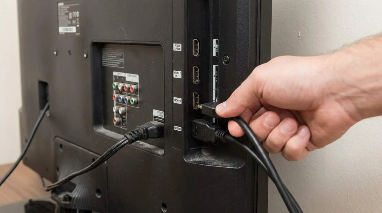  Televisor modern amb connexi&oacute; HDMI per obtenir el millor rendiment i qualitat d&rsquo;imatge &mdash; Imagen generada por IA 