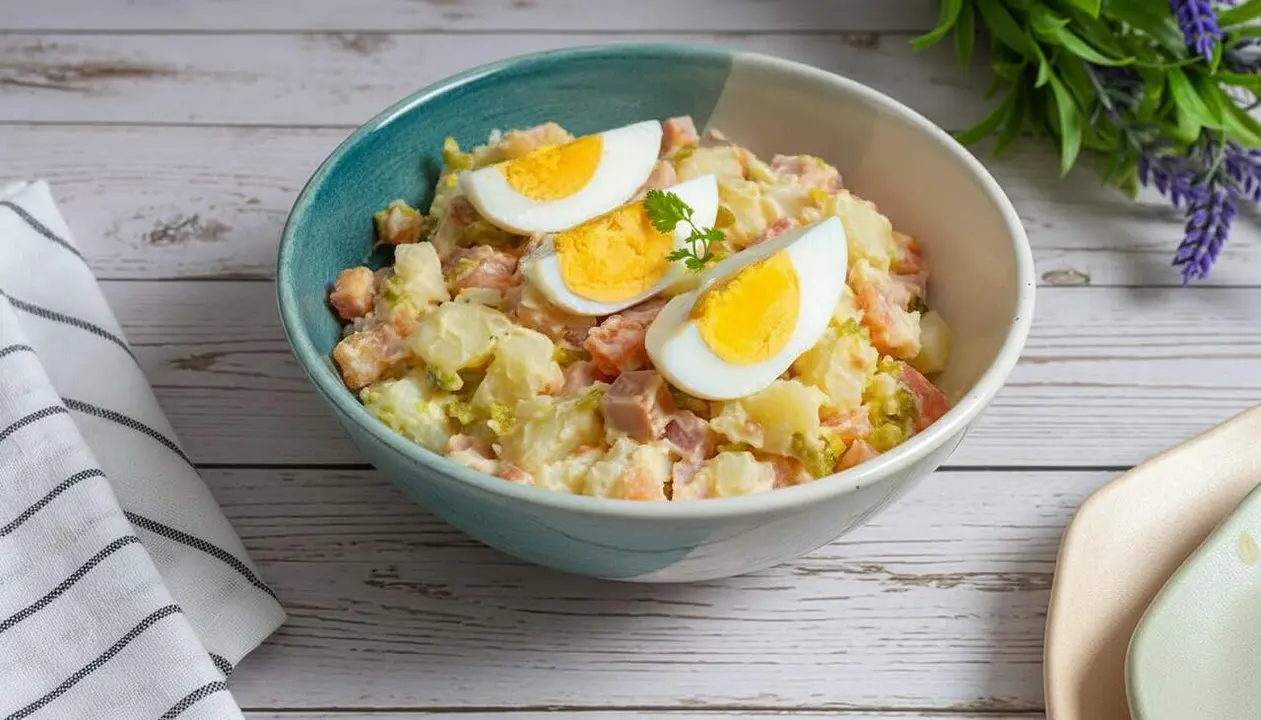  Ensalada piamontesa italiana tradicional amb verdures fresques i patates delici&oacute;s recepta saludable &mdash; Imagen generada por IA 