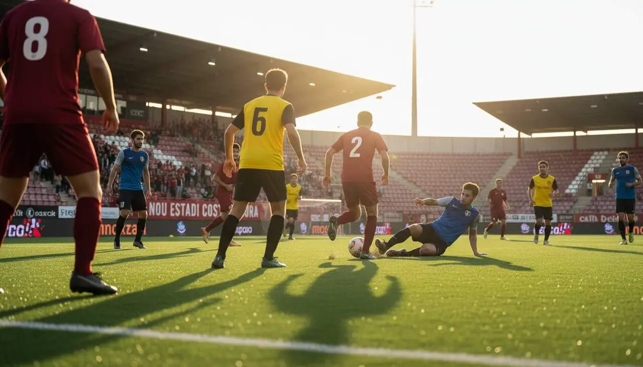 Equip de Futbol 7 en acci&oacute; durant el Torneig del 140&egrave; aniversari del Club Gimn&agrave;stic de Tarragona amb 16 equips participants &mdash; Imagen generada por IA
