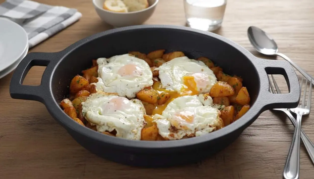 Patates al all amb ou fregit recepta f&agrave;cil i deliciosa segons la cuinera Loli Dom&iacute;nguez per a plats mediterranis cl&agrave;ssics &mdash; Imagen generada por IA