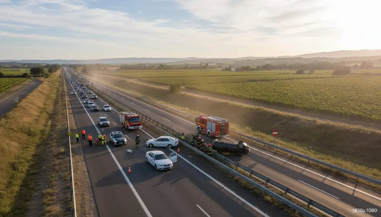  Accident greu a l'AP-7 a Vilafranca del Pened&egrave;s provoca aturades de tr&agrave;nsit de 2 km en sentit Barcelona &mdash; Imagen generada por IA 