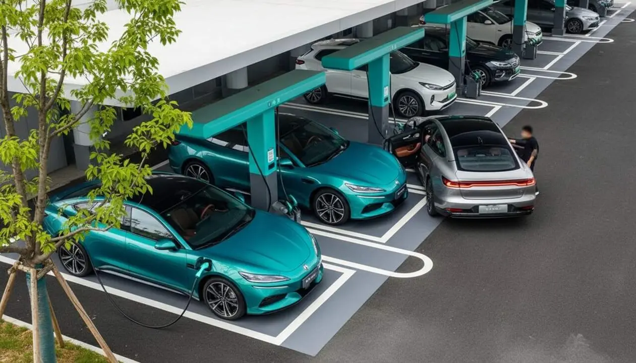 Estaci&oacute; de c&agrave;rrega de 1 MW als Estats Units amb vehicles europeus preparats per aprofitar la pot&egrave;ncia m&agrave;xima &mdash; Imagen generada por IA