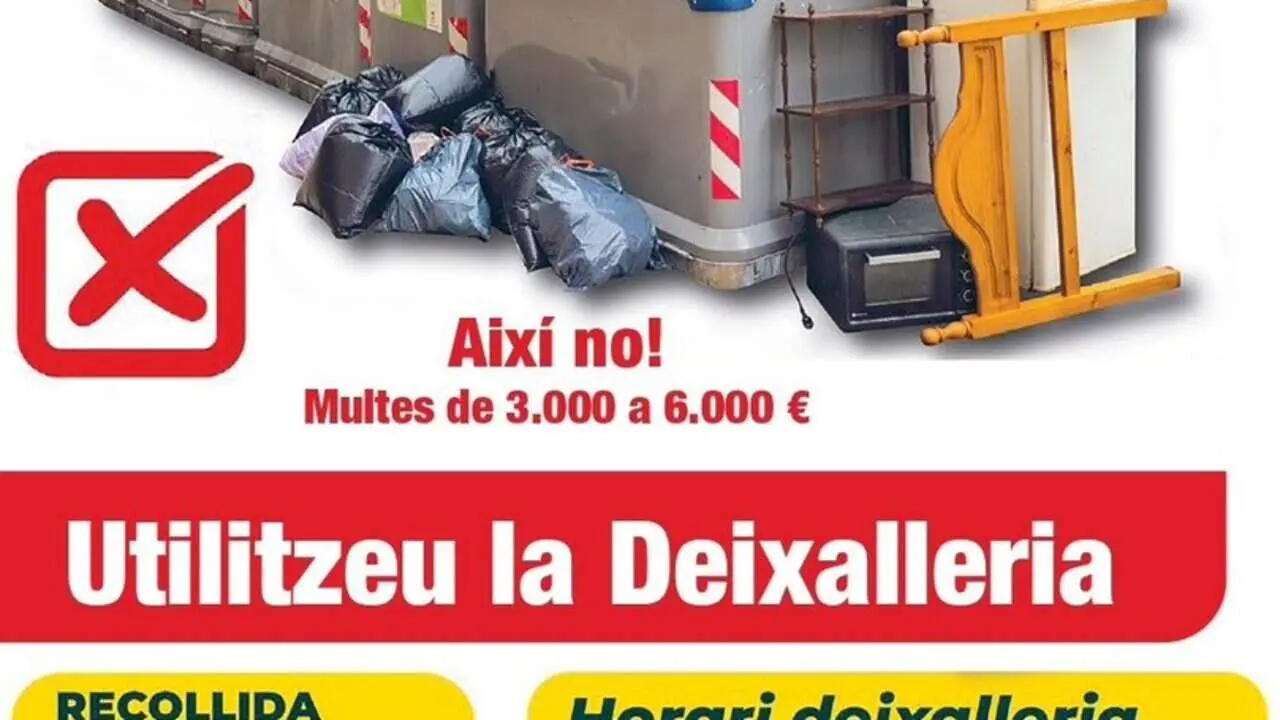  Cartell informatiu sobre multes per abandonar residus fora de la deixalleria al pol&iacute;gon industrial amb sancions de 3.000 a 6.000 euros &mdash; Imagen de la Fuente 