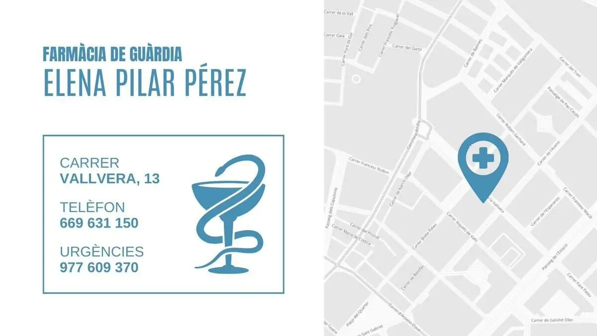  Farm&agrave;cia de gu&agrave;rdia a Valls avui amb Elena Pilar P&eacute;rez al carrer Vallvera 13 &mdash; Imagen de la Fuente 