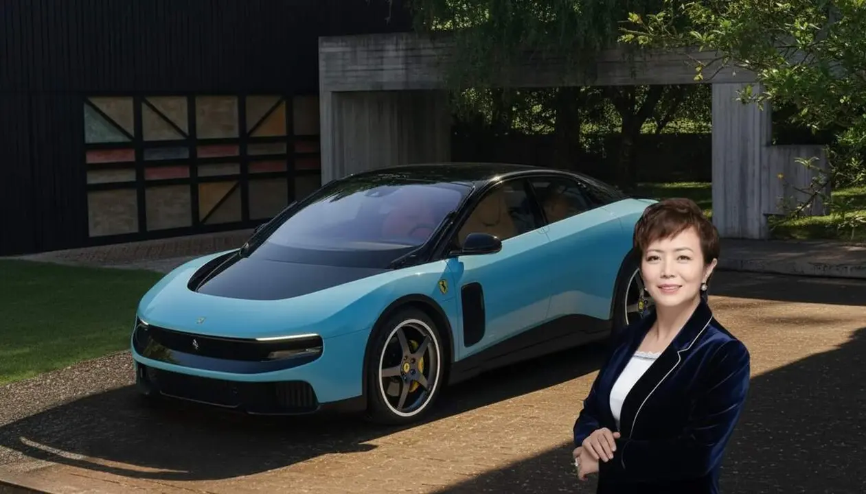  Stella Li de BYD comparant el Ferrari Luce i debatent sobre la seva pol&egrave;mica amb vehicles el&egrave;ctrics innovadors &mdash; Imagen generada por IA 