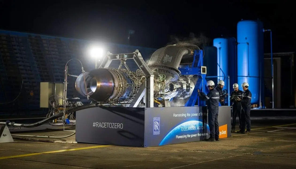  Primer motor d&rsquo;hidrogen per a avions assajat amb &egrave;xit per Rolls-Royce i easyJet amb tecnologia sostenible innovadora &mdash; Imagen generada por IA 