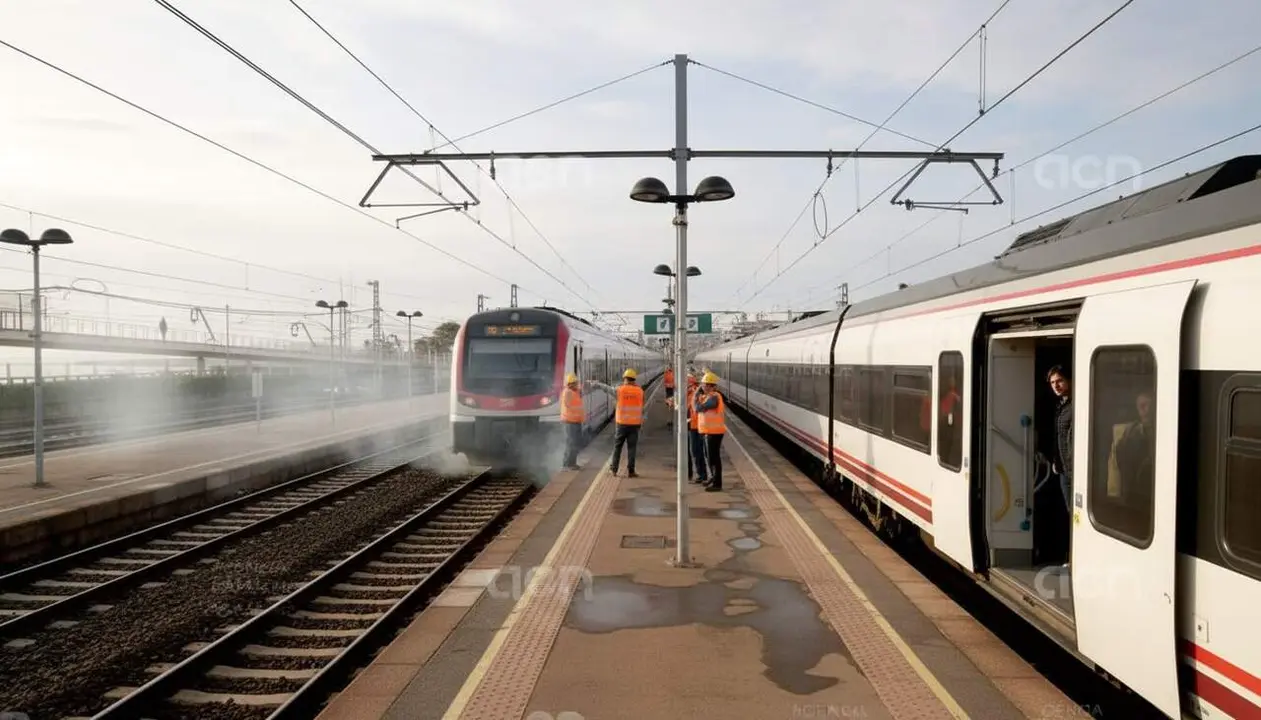 Retards als trens de Rodalies entre Tarragona i Altafulla per incendi en un comboi que afecta la circulaci&oacute; ferrovi&agrave;ria &mdash; Imagen generada por IA