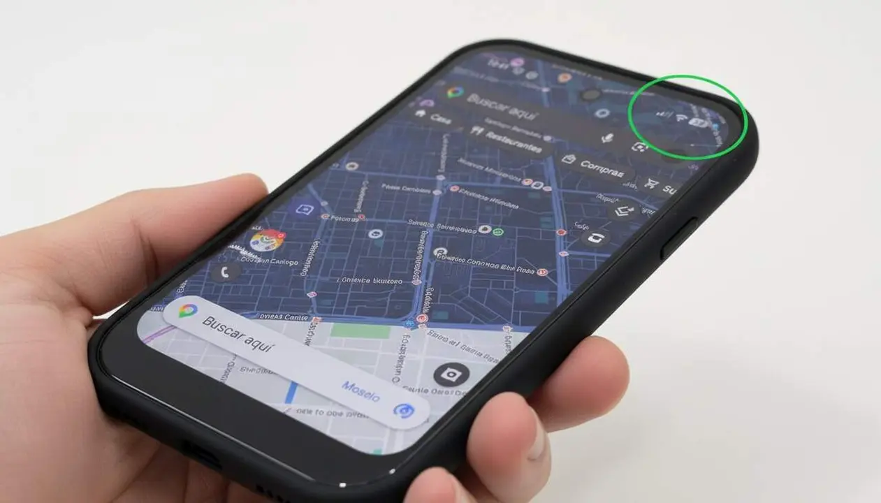  Indicador punt blau a la part superior de m&ograve;bils Android que informa sobre l'&uacute;s de la c&agrave;mera o micr&ograve;fon per seguretat i privadesa &mdash; Imagen generada por IA 