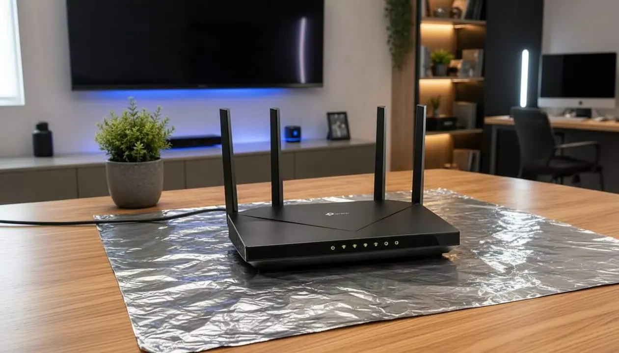  M&ograve;dem WiFi amb paper d'alumini per millorar la intensitat de la connexi&oacute; i optimitzar la cobertura a casa &mdash; Imagen generada por IA 