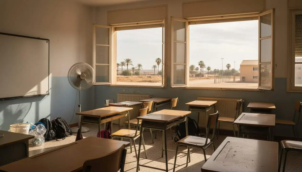  Fa&ccedil;ana d&rsquo;una escola de Tarragona sense sistema de climatitzaci&oacute; amb den&uacute;ncies i expedient obert per manca d&rsquo;instal&middot;lacions eficients &mdash; Imagen generada por IA 