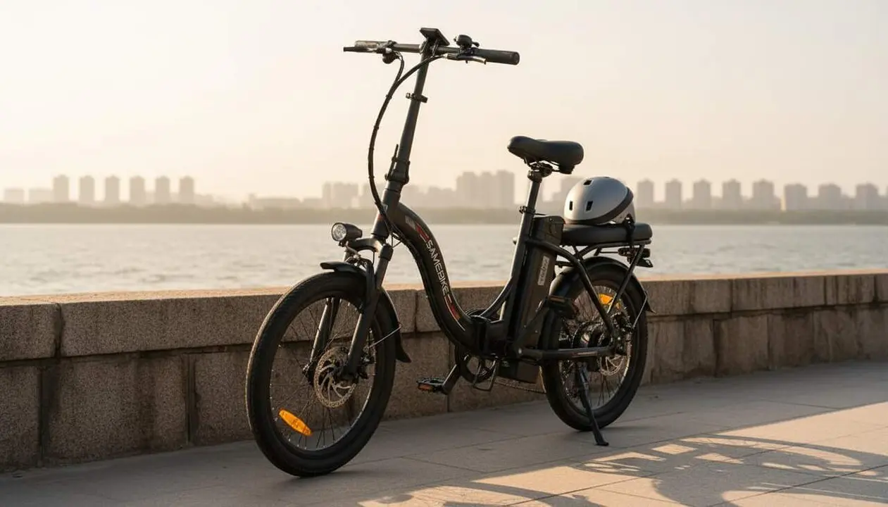  Bicicleta el&egrave;ctrica plegable de Decathlon amb velocitat de 25 km/h ideal per a despla&ccedil;aments urbanes r&agrave;pids i c&ograve;modes &mdash; Imagen generada por IA 