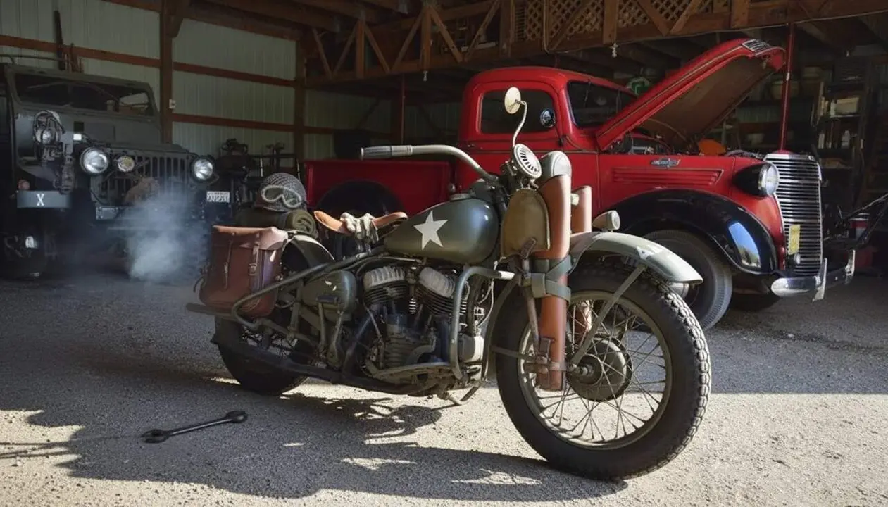  Moto cl&agrave;ssica de la Segona Guerra Mundial a punt d&rsquo;arrencar amb manual d&rsquo;instruccions per a principiants &mdash; Imagen generada por IA 