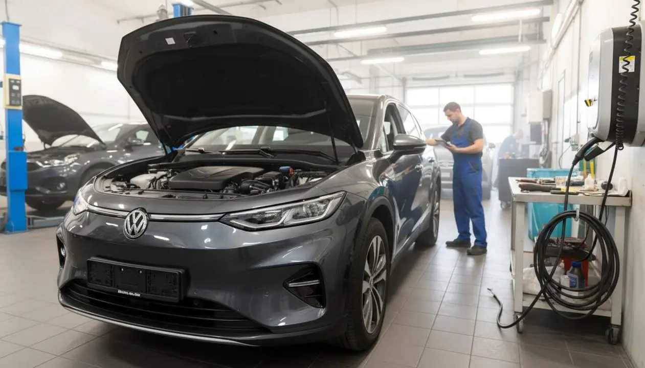  Taller mec&agrave;nic espanyol preparat per al cotxe el&egrave;ctric amb el model Denza Z9 GT que revoluciona la mobilitat sostenible &mdash; Imagen generada por IA 