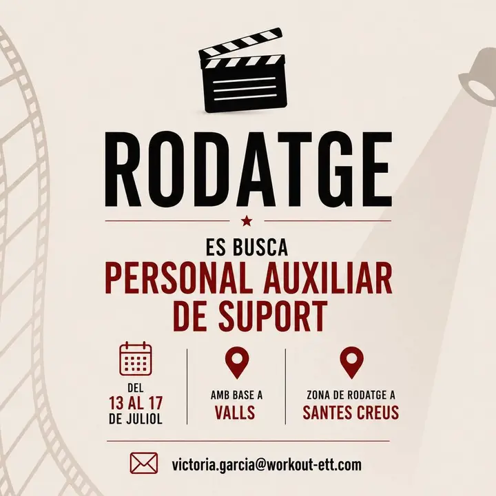  Oferta de feina per a personal auxiliar en rodatge de pel&middot;l&iacute;cula internacional amb disponibilitat del 13 al 17 de juliol &mdash; Imagen de la Fuente 