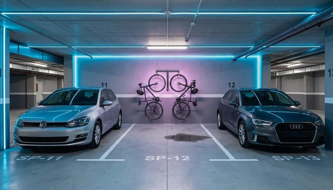 Bicicletes a la pla&ccedil;a de p&agrave;rquing comunit&agrave;ria 2026 les claus per saber si es poden guardar i normativa vigent &mdash; Imagen generada por IA