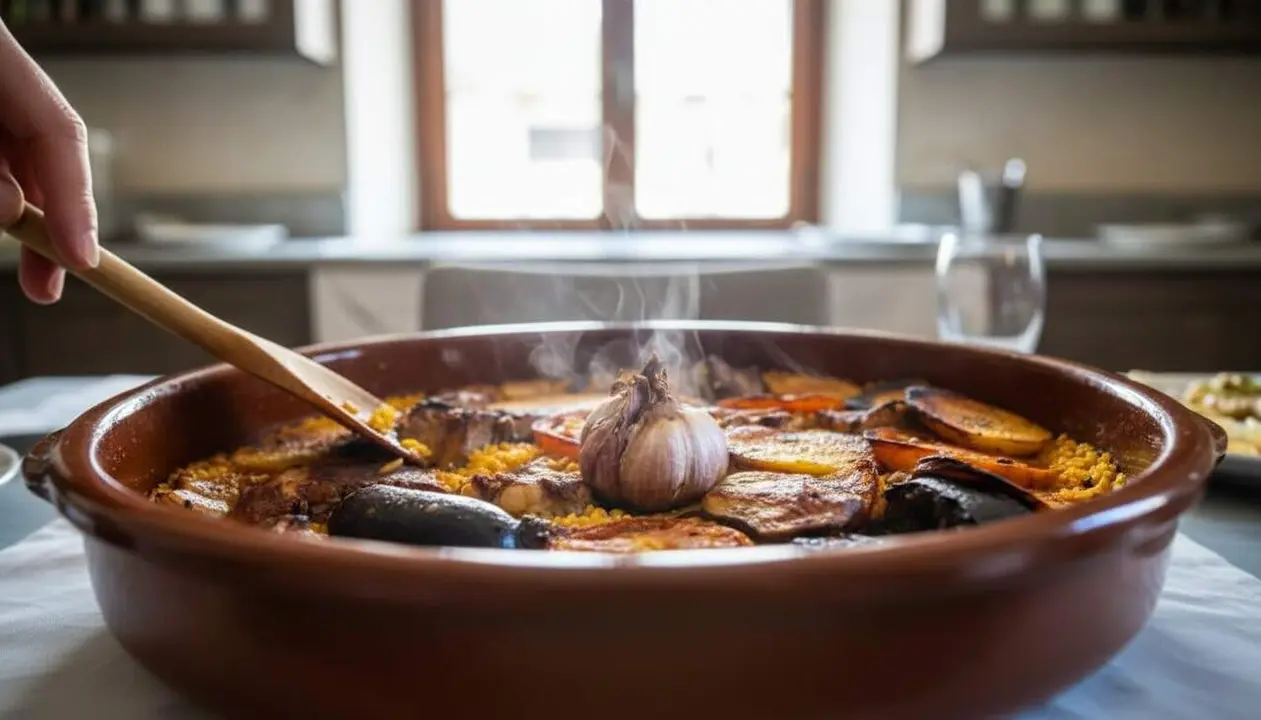  Xefs valencians preparant arr&ograve;s al forn tradicional amb caldo de bullit per aconseguir un sabor aut&egrave;ntic i intens &mdash; Imagen generada por IA 