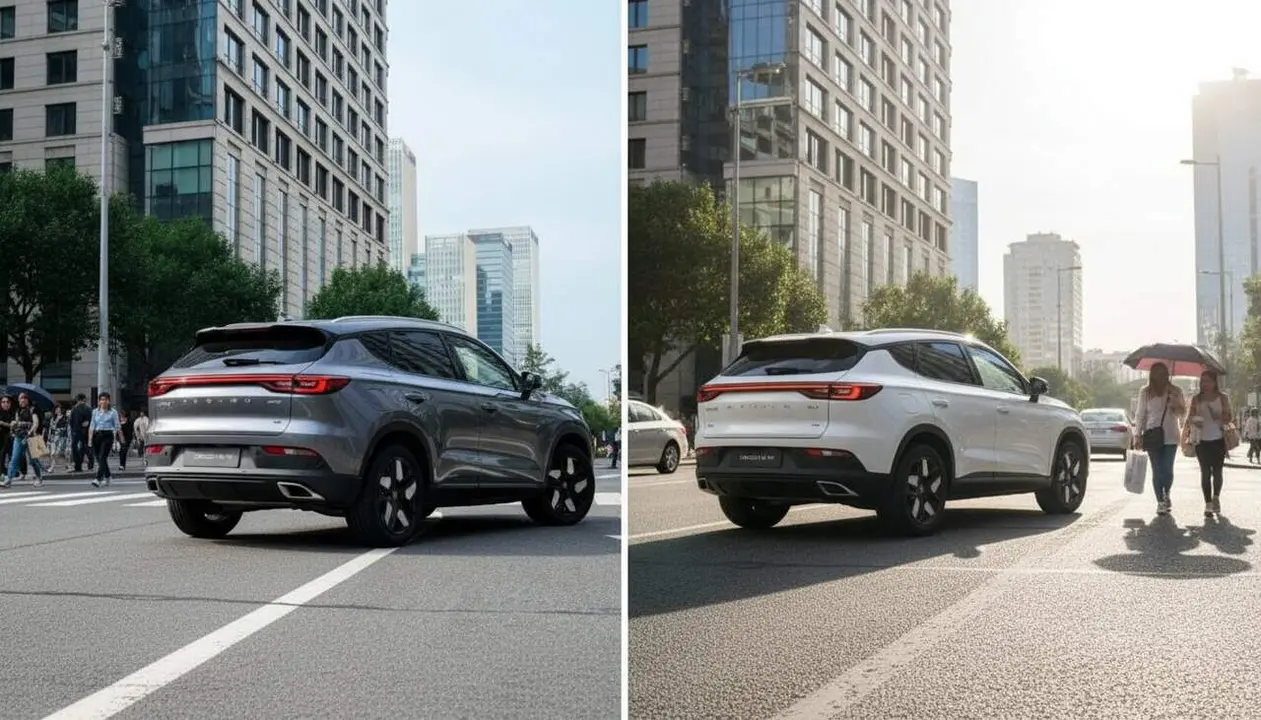  Dos SUV h&iacute;brids accessibles per menys de 24.000 euros comparant Ebro S400 i Omoda 5 amb detalls de preu i capacitat de maleter &mdash; Imagen generada por IA 