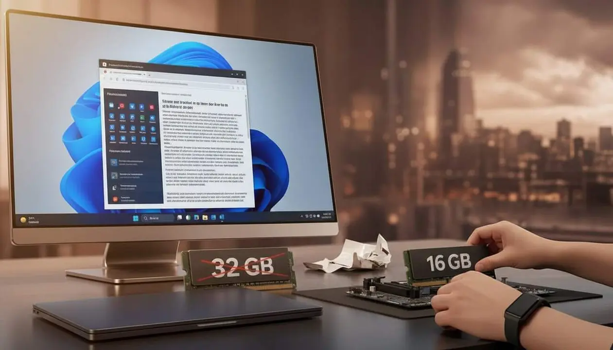  Ordinador amb Windows 11 sense requisit obligatori de 32 GB de RAM afectant jugadors i usuaris exigents de gamma alta &mdash; Imagen generada por IA 