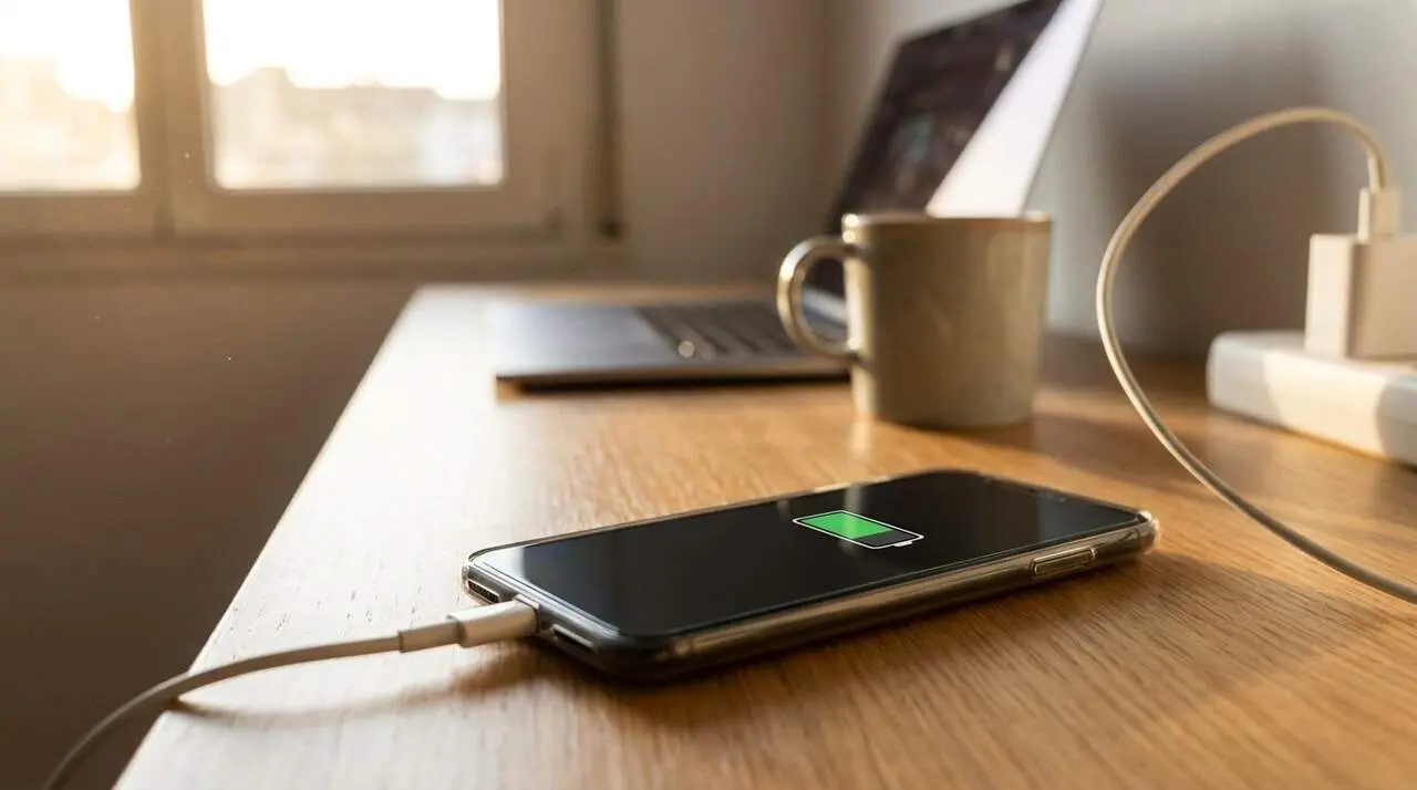 Tel&egrave;fon carregant r&agrave;pidament amb carregador mentre es compara amb c&agrave;rrega per USB i consells d&rsquo;&uacute;s efectiu &mdash; Imagen generada por IA